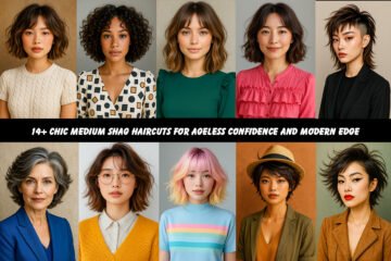 Woman with medium shag haircut displaying textured layers and subtle ombre color; hairstyle emphasizes effortless volume and modern style.